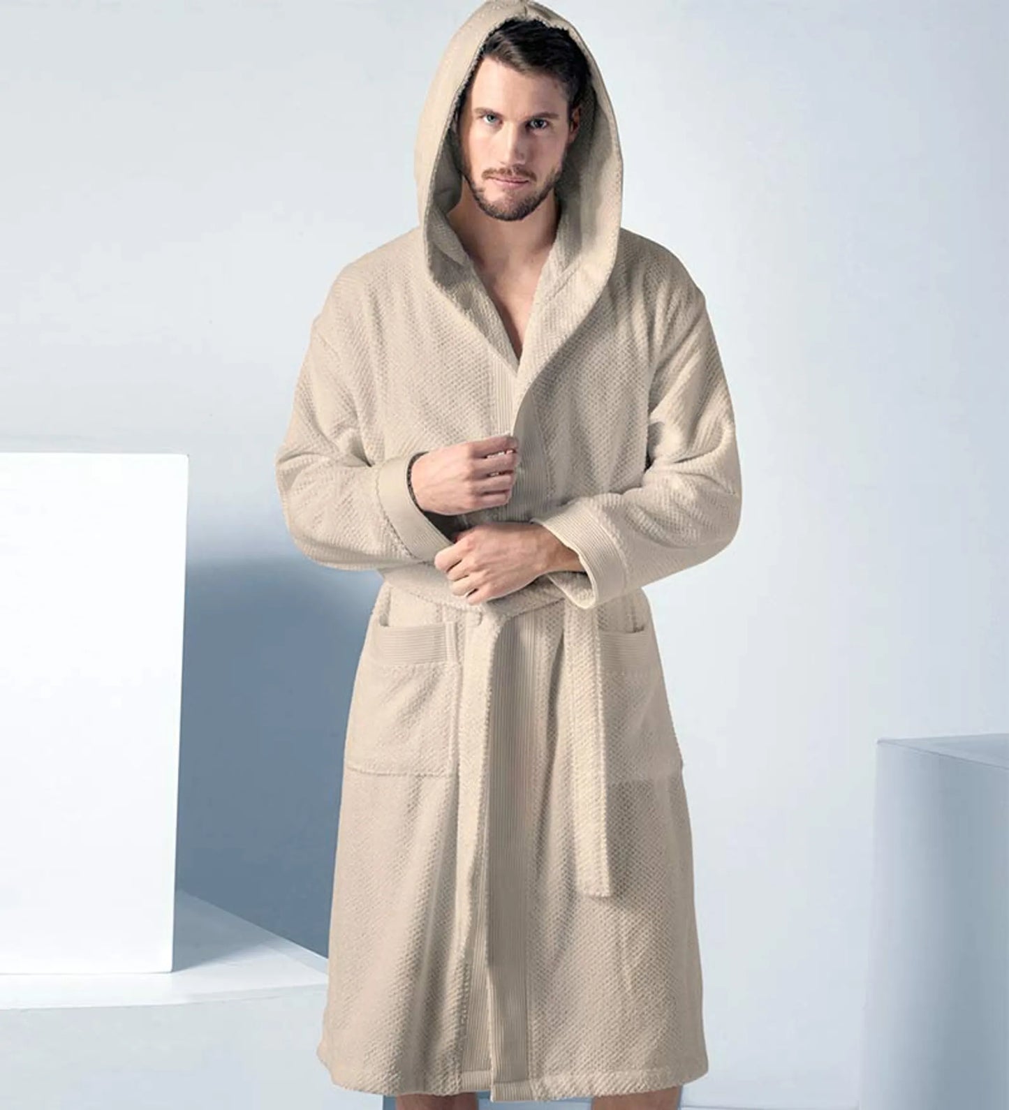 Leftioo Men’s Luxury Turkish Cotton Hooded Terry Bathrobe
