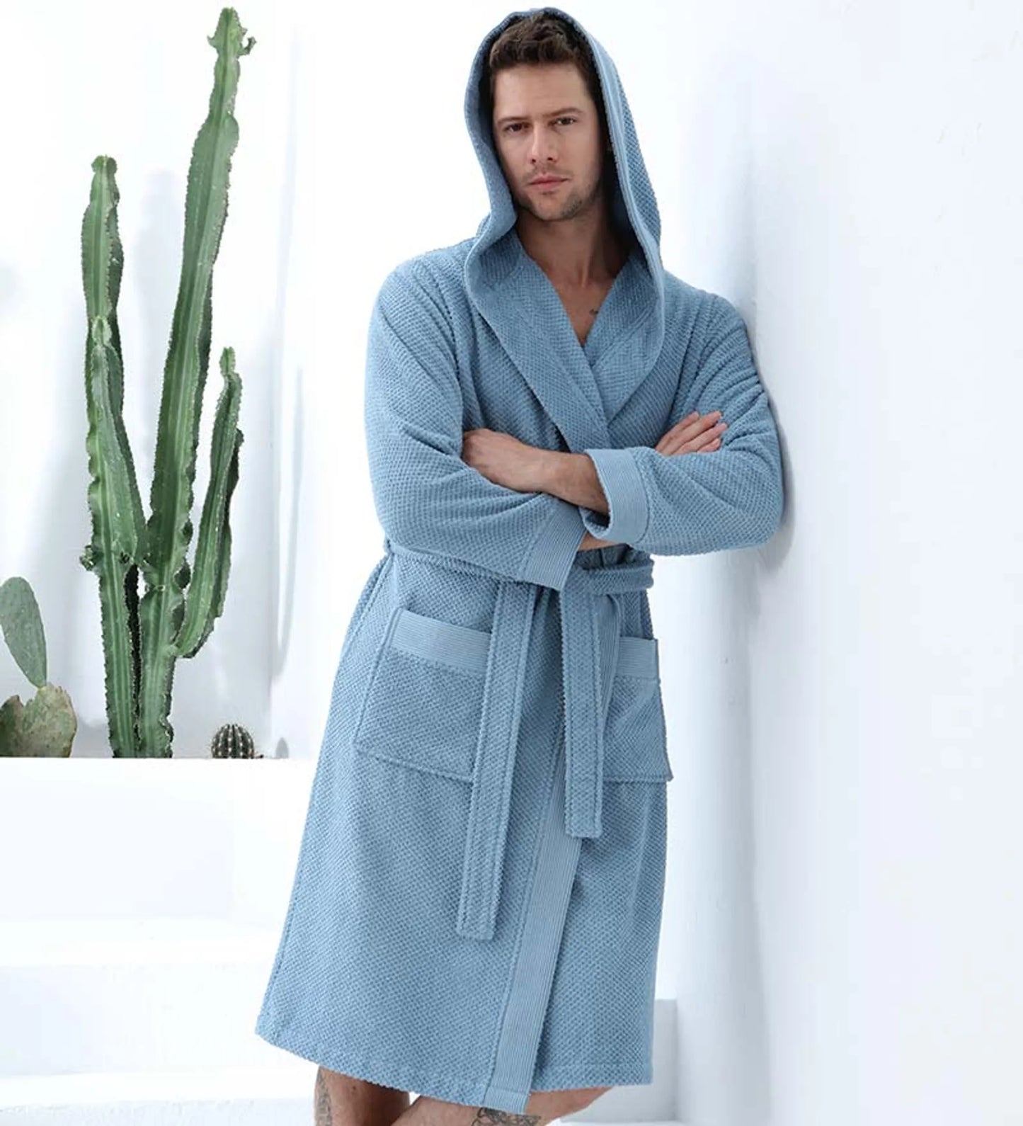 Leftioo Men’s Luxury Turkish Cotton Hooded Terry Bathrobe
