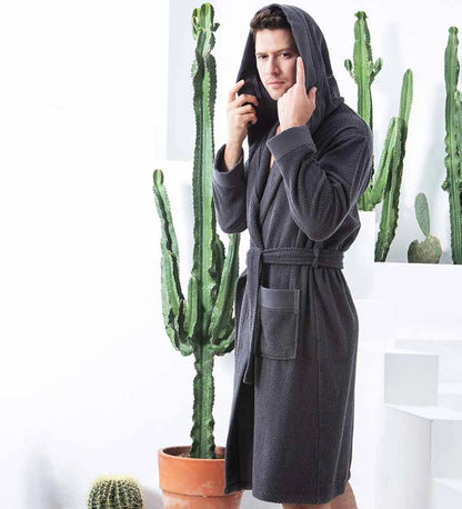 Leftioo Men’s Luxury Turkish Cotton Hooded Terry Bathrobe