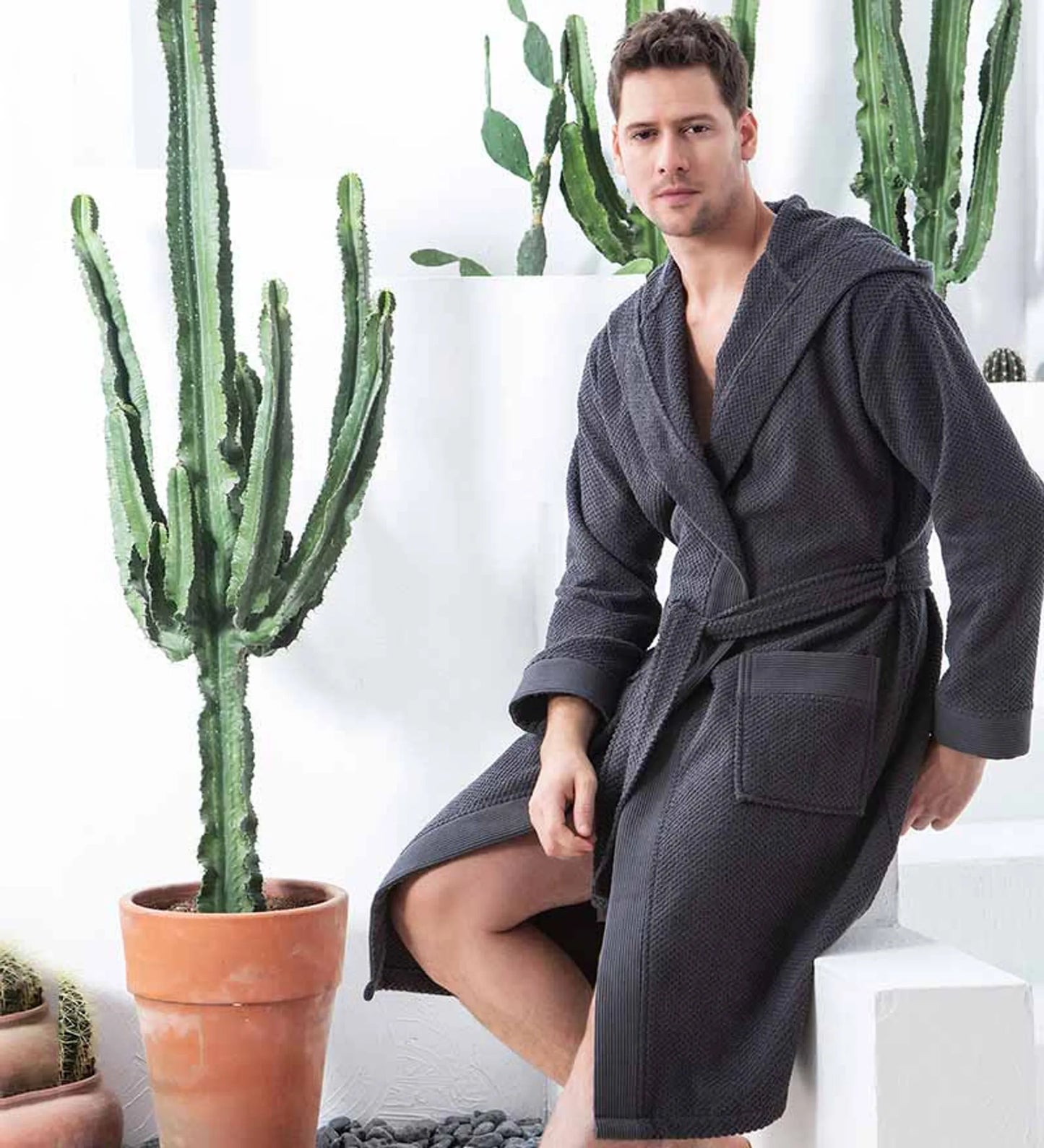 Leftioo Men’s Luxury Turkish Cotton Hooded Terry Bathrobe