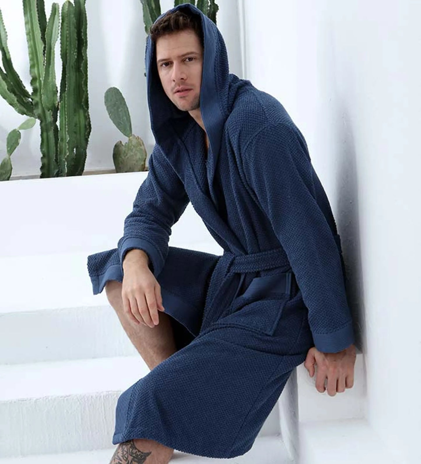 Leftioo Men’s Luxury Turkish Cotton Hooded Terry Bathrobe