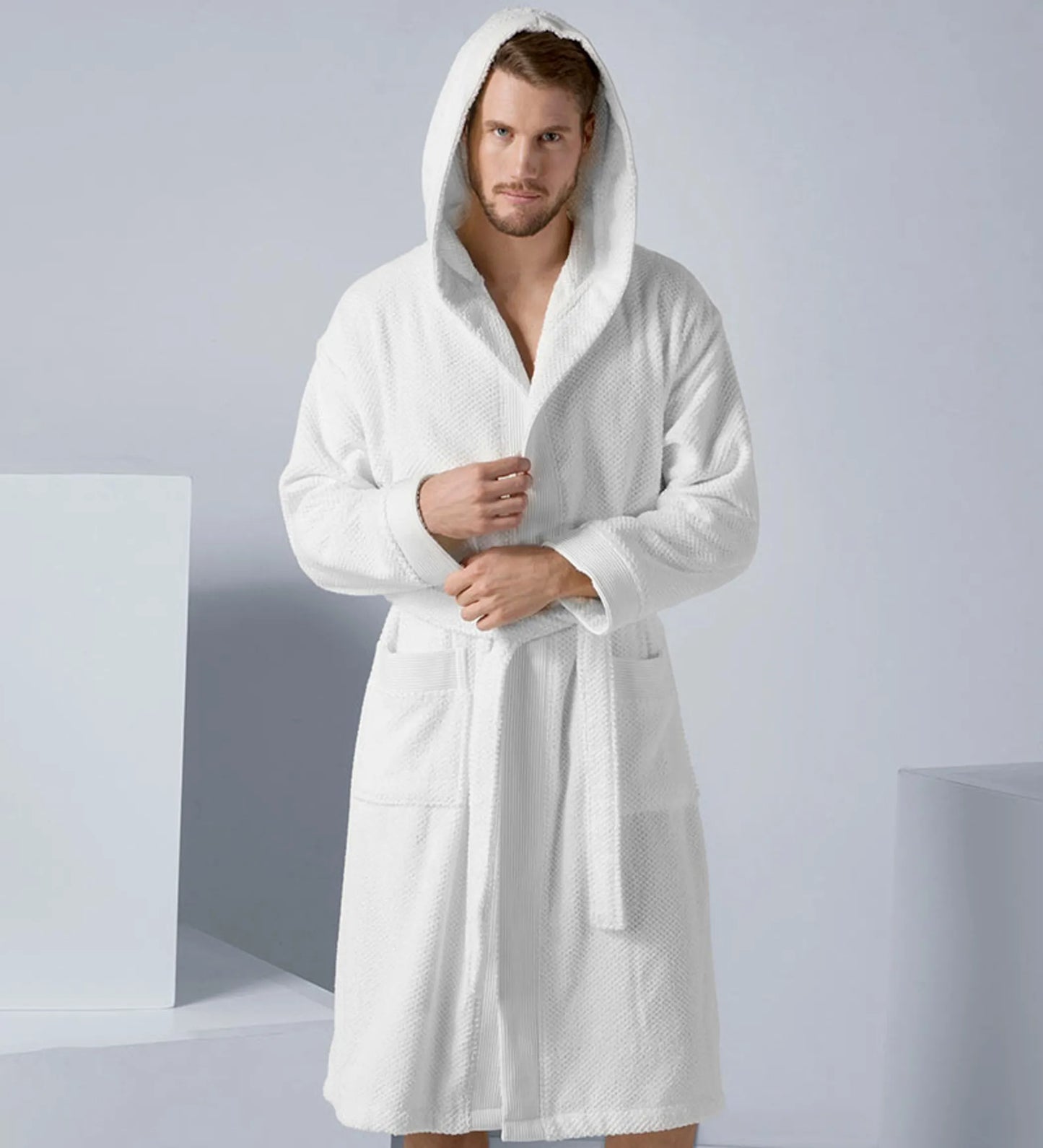 Leftioo Men’s Luxury Turkish Cotton Hooded Terry Bathrobe