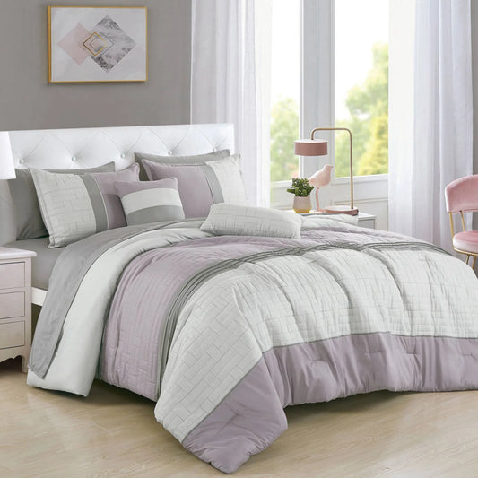 Leftioo 9 Piece Comforter Set Lavender Grey Modern Striped Bedding