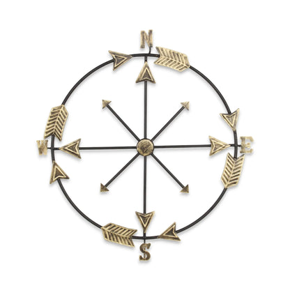 Leftioo 26" x 25" Compass Wall Decor – Distressed Brass and Black Metal, Industrial Nautical Art