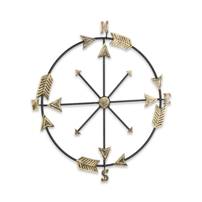 Leftioo 26" x 25" Compass Wall Decor – Distressed Brass and Black Metal, Industrial Nautical Art