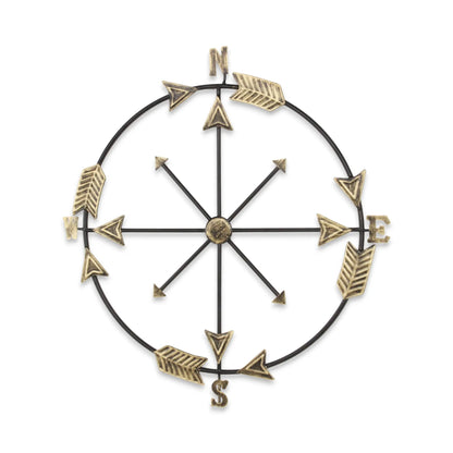 Leftioo 26" x 25" Compass Wall Decor – Distressed Brass and Black Metal, Industrial Nautical Art