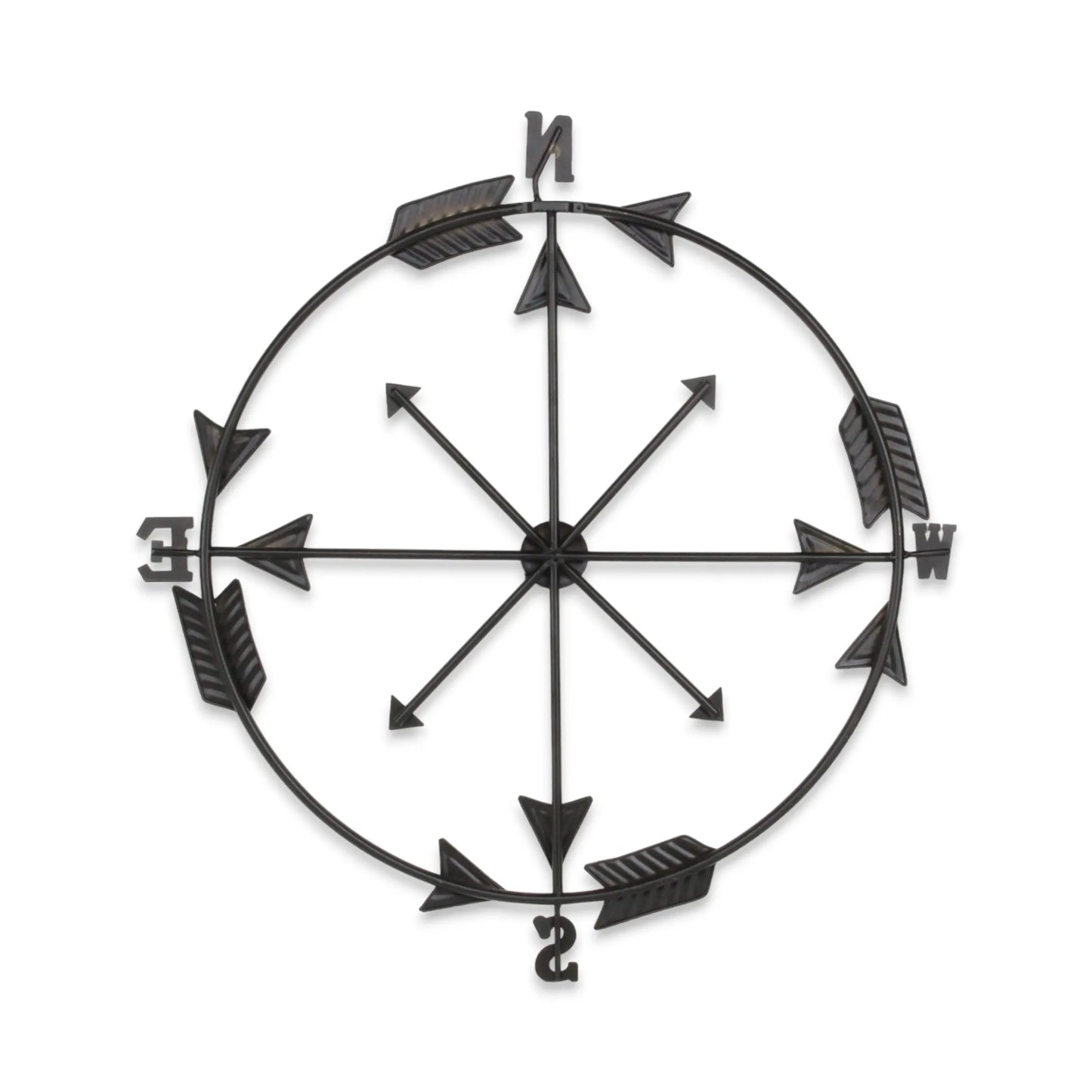 Leftioo 26" x 25" Compass Wall Decor – Distressed Brass and Black Metal, Industrial Nautical Art