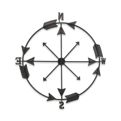 Leftioo 26" x 25" Compass Wall Decor – Distressed Brass and Black Metal, Industrial Nautical Art