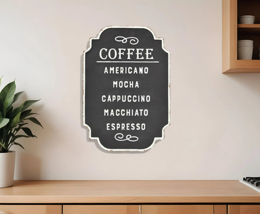 Leftioo 22" x 16" Types of Coffee Metal Wall Decor – Modern Black and White Kitchen Art