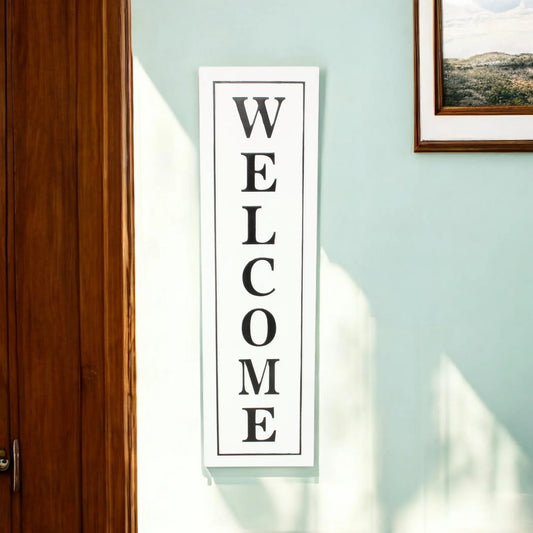 Leftioo 39" Welcome Metal Wall Decor – Modern Black and White Script Wall Art
