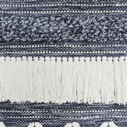 Leftioo 26" x 51" Geometric Macrame Wall Hanging – Denim Blue & White Cotton Tapestry