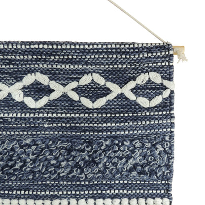 Leftioo 26" x 51" Geometric Macrame Wall Hanging – Denim Blue & White Cotton Tapestry