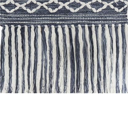 Leftioo 26" x 51" Geometric Macrame Wall Hanging – Denim Blue & White Cotton Tapestry