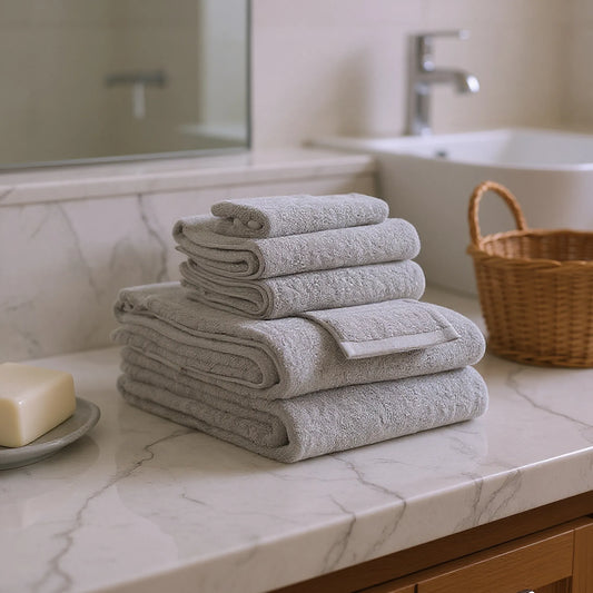 Leftioo 6-Piece Light Gray Quick-Dry Terry Cloth Towel Set