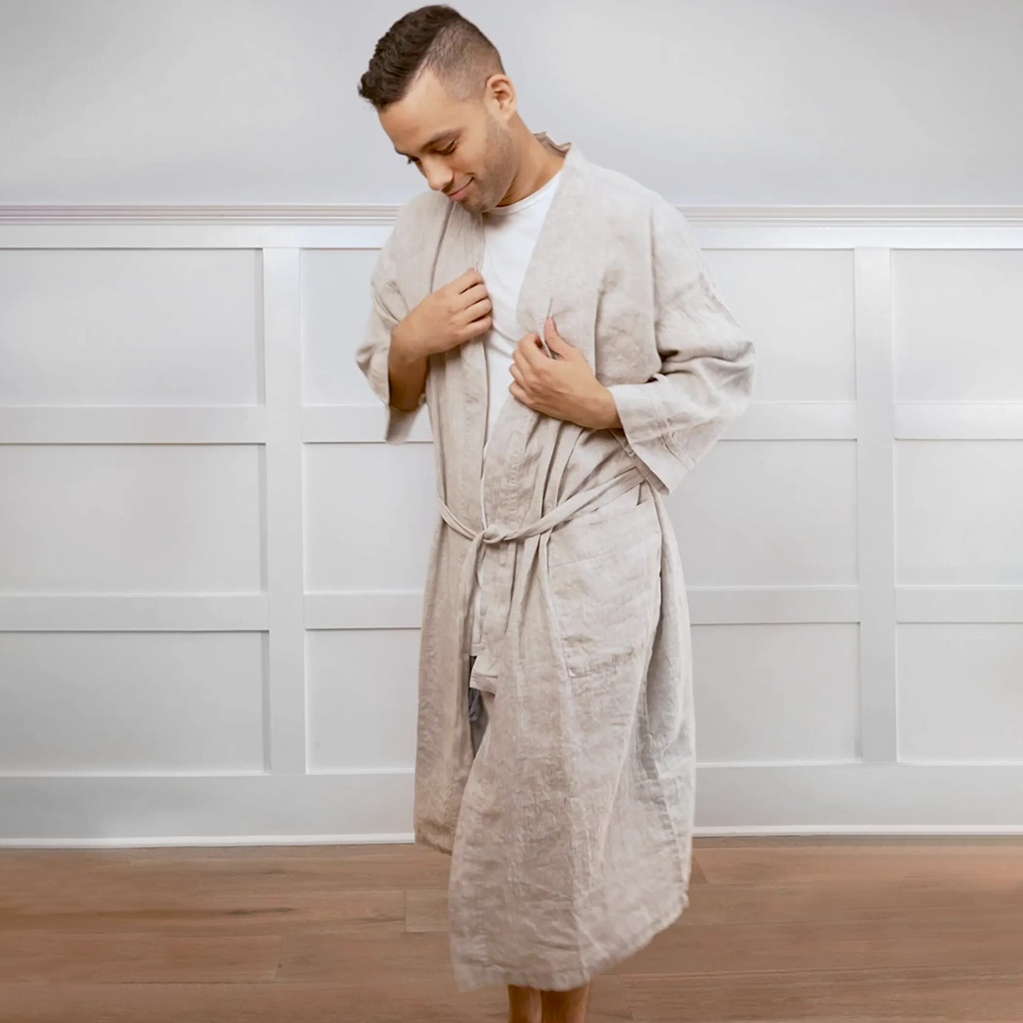 Leftioo Melange Linen Bathrobe