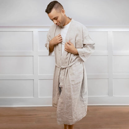 Leftioo Melange Linen Bathrobe
